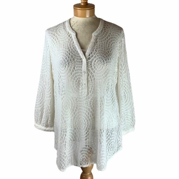 Lucky Brand Crochet Pullover Ivory Size Large - Picture 1 of 9